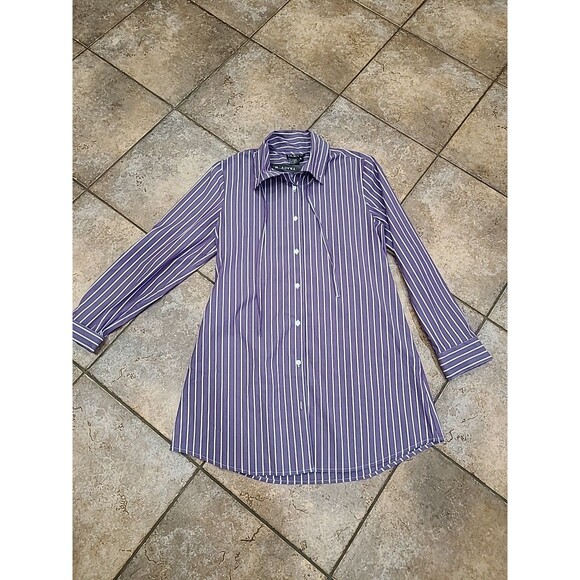 Tracy M Button Up Tunic/Dress Long Sleeve Stripes White/purple Cotton  Size XL - Picture 1 of 12